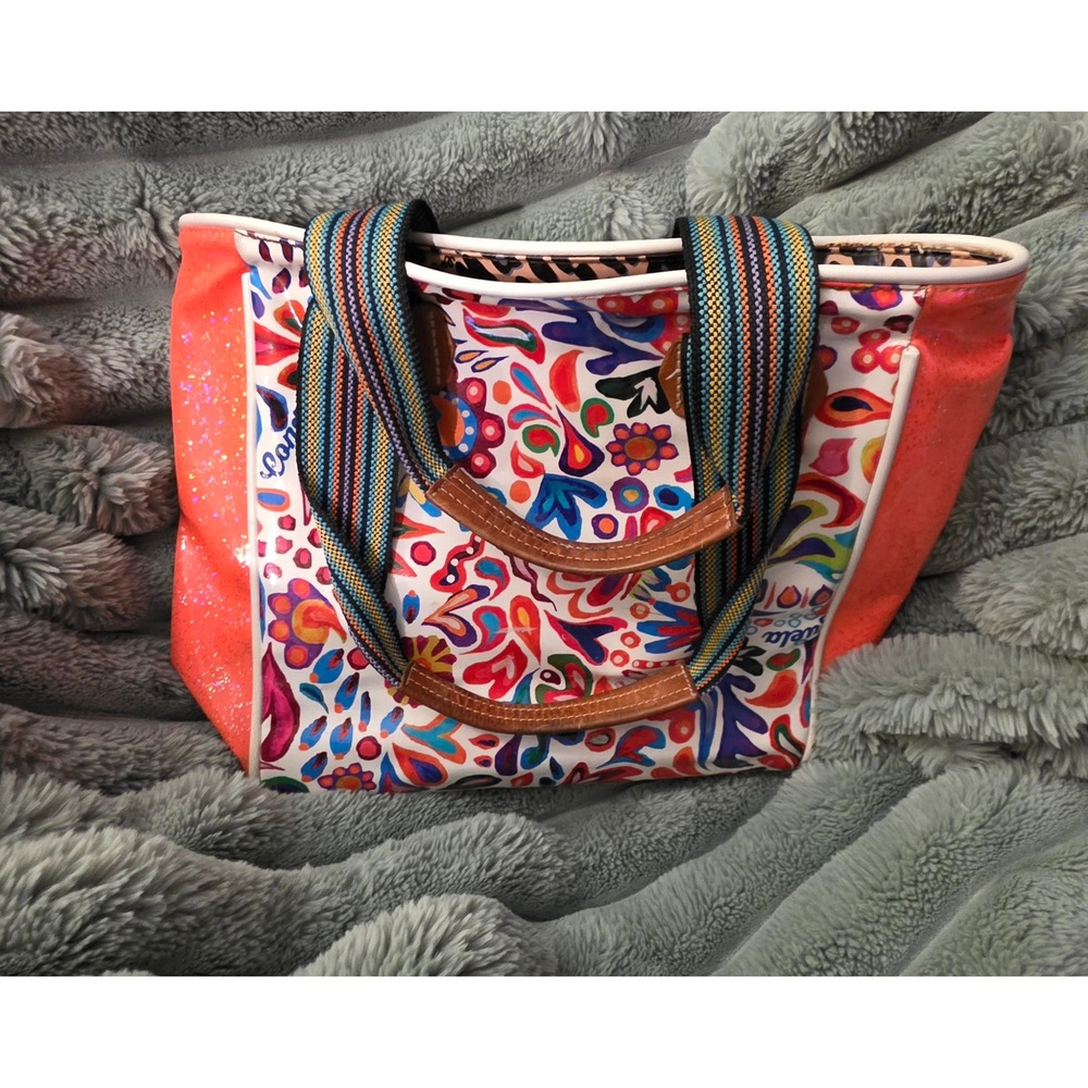 Consuela Classic Tote Viva Consuela Print Neon Orange Glitter Leopard Lining